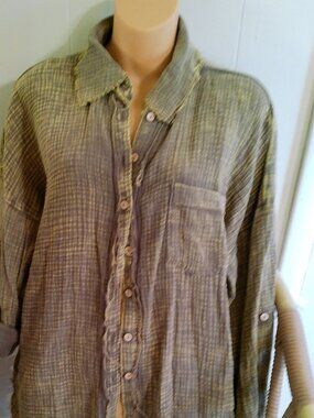 ZENANA BLOUSE BROWN WITH FRAYED ENDS SIZE SM LIKE NEW